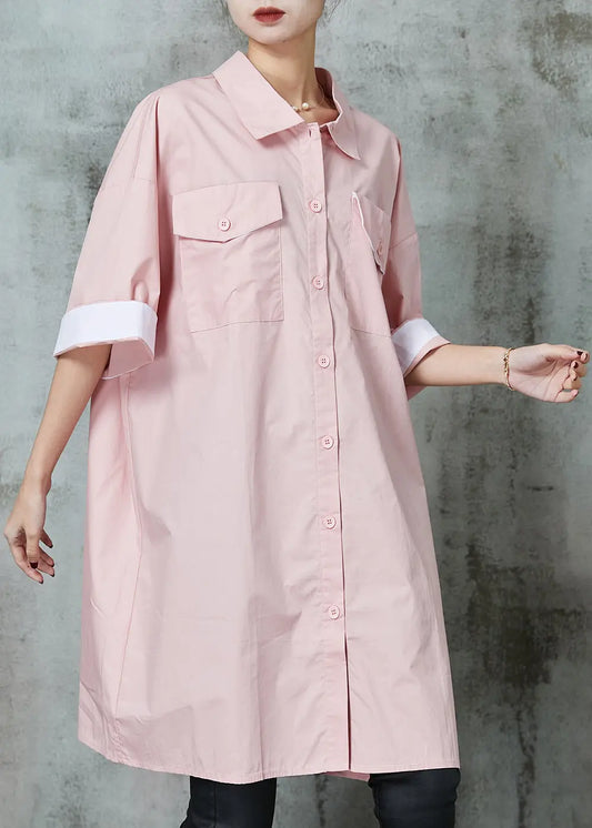 Simple Pink Oversized Cotton Shirt Dress Spring JK1002 Ada Fashion