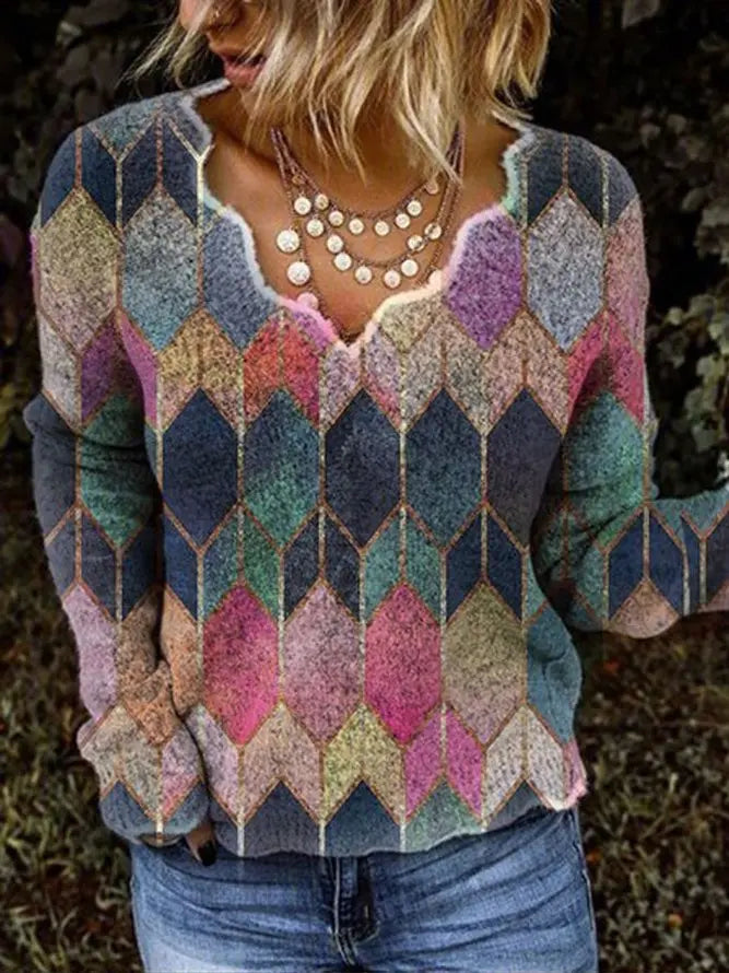 Simple & Basic Floral-Print Shift Long Sleeve Sweater adawholesale