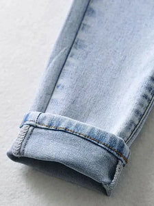 Street Solid Button Up High Waist Pencil Jeans adawholesale