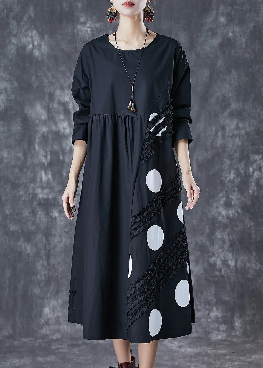 Style Black Ruffled Patchwork Cotton Dress Spring Ada Fashion
