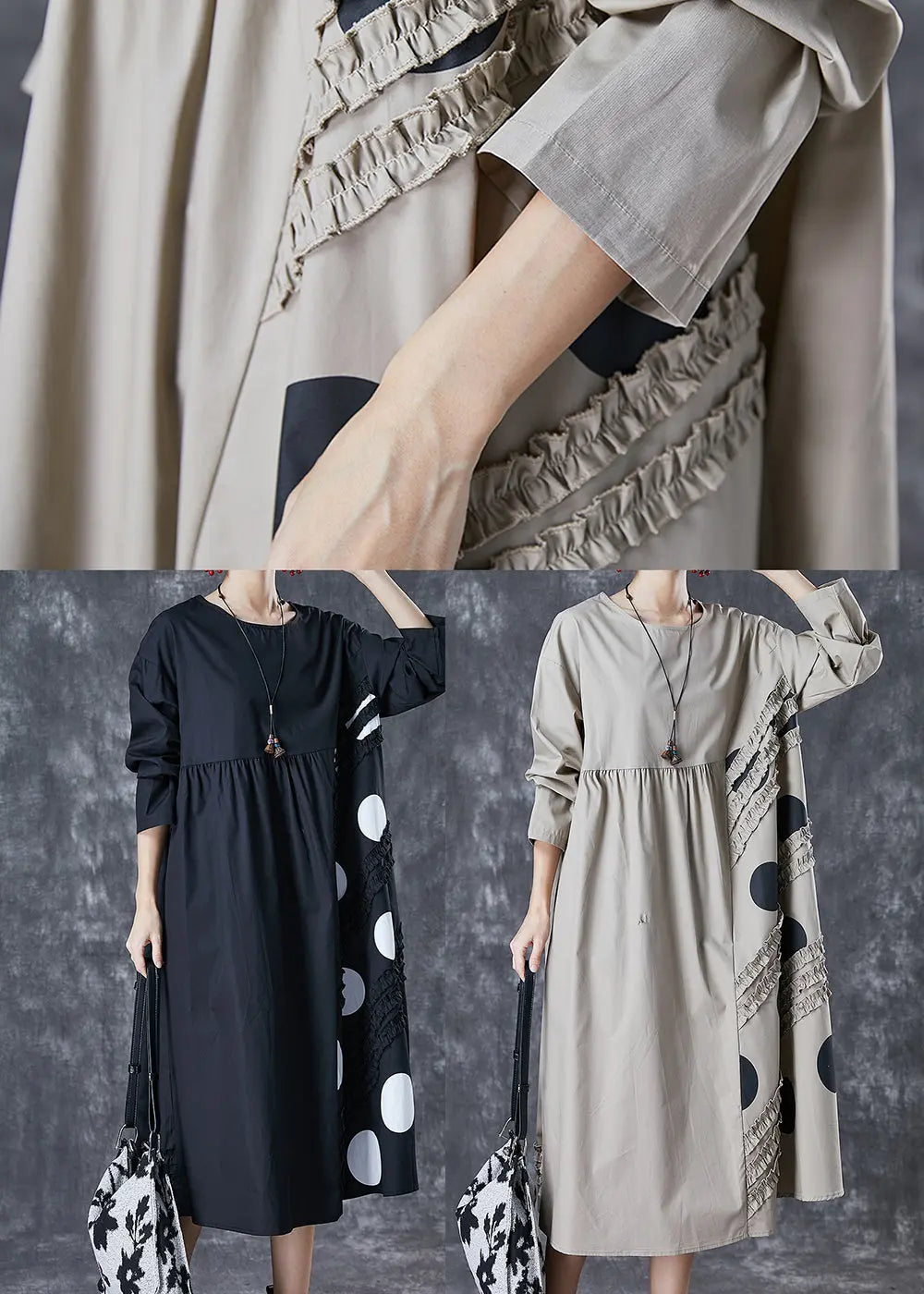Style Black Ruffled Patchwork Cotton Dress Spring Ada Fashion