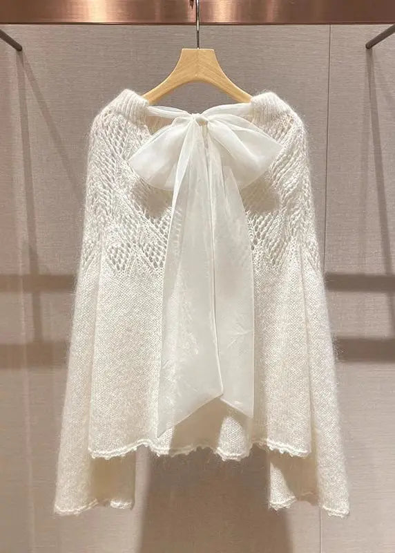 Style White Hollow Out Lace Up Knit Sweaters Spring Ada Fashion