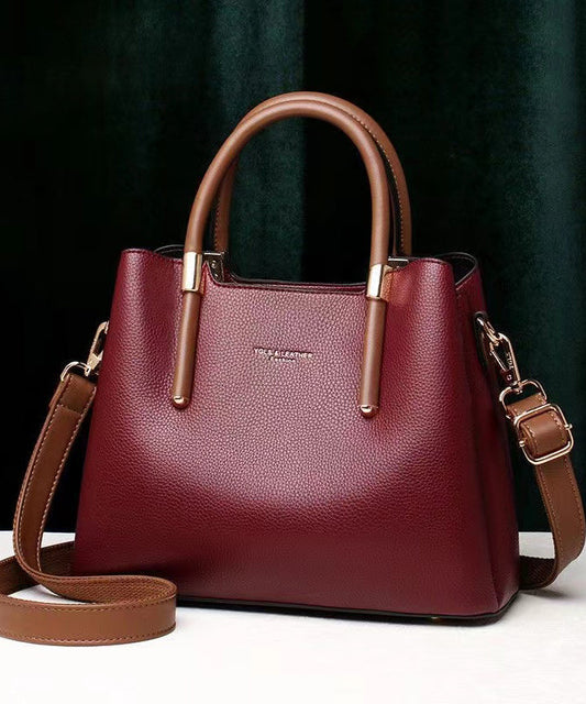 Stylish Minimalist Wine Red Leather Tote Handbag Ada Fashion