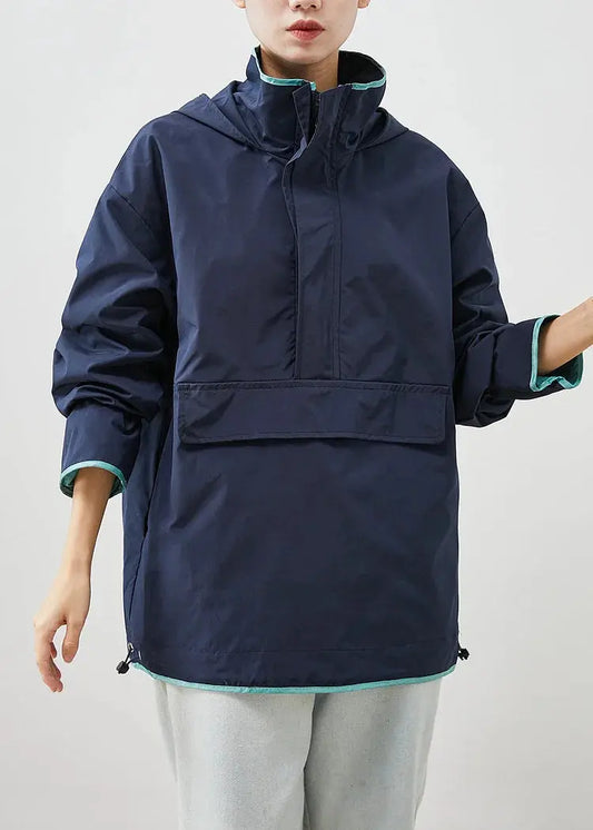 Stylish Navy Hooded Drawstring Spandex Sweatshirts Tracksuits Spring Ada Fashion