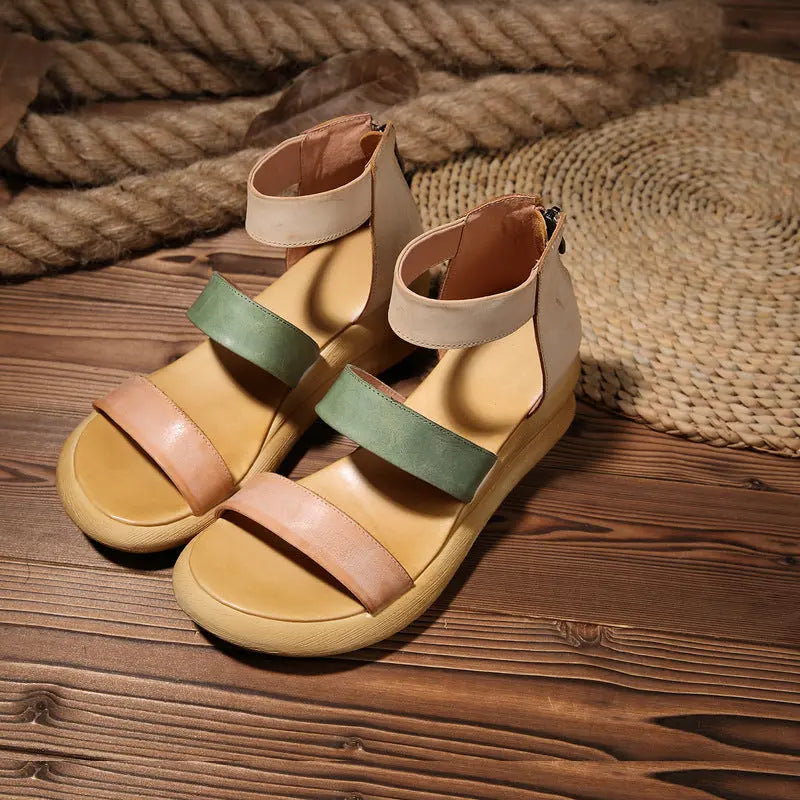 Summer Handmade Retro Wedge Strappy Sandals Ada Fashion