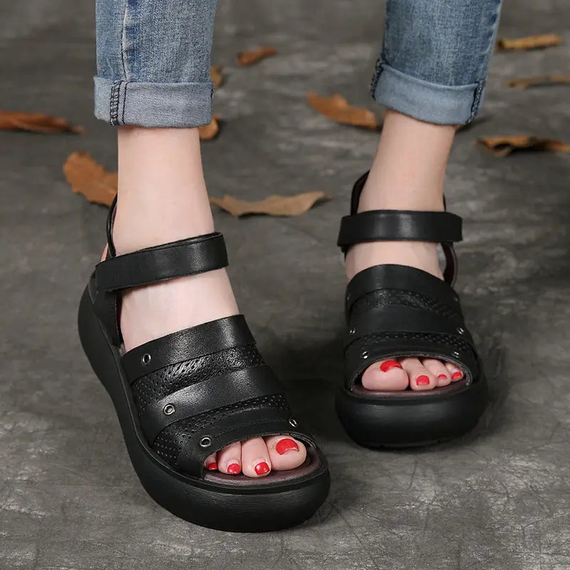 Summer Open toe Handmade Retro Platform Sandals Ada Fashion