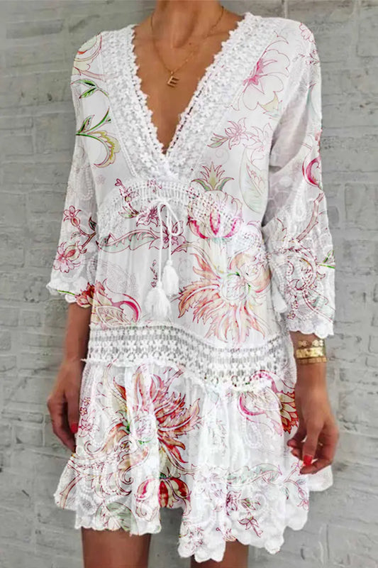 Sweet Elegant Floral Fold V Neck Printed Dress Dresses FS1591 Furdela