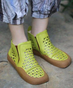 Unique Hollow Out Boots Comfortable Green Cowhide Leather Ada Fashion