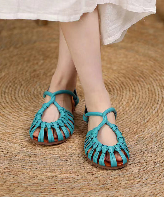 Sandals Blue Cowhide Leather Hollow Out