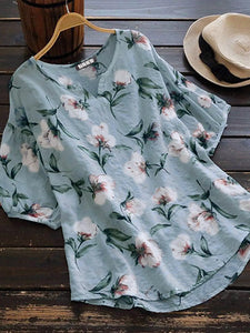 V neck Short Sleeve Casual Floral Plus Size T-Shirt mysite