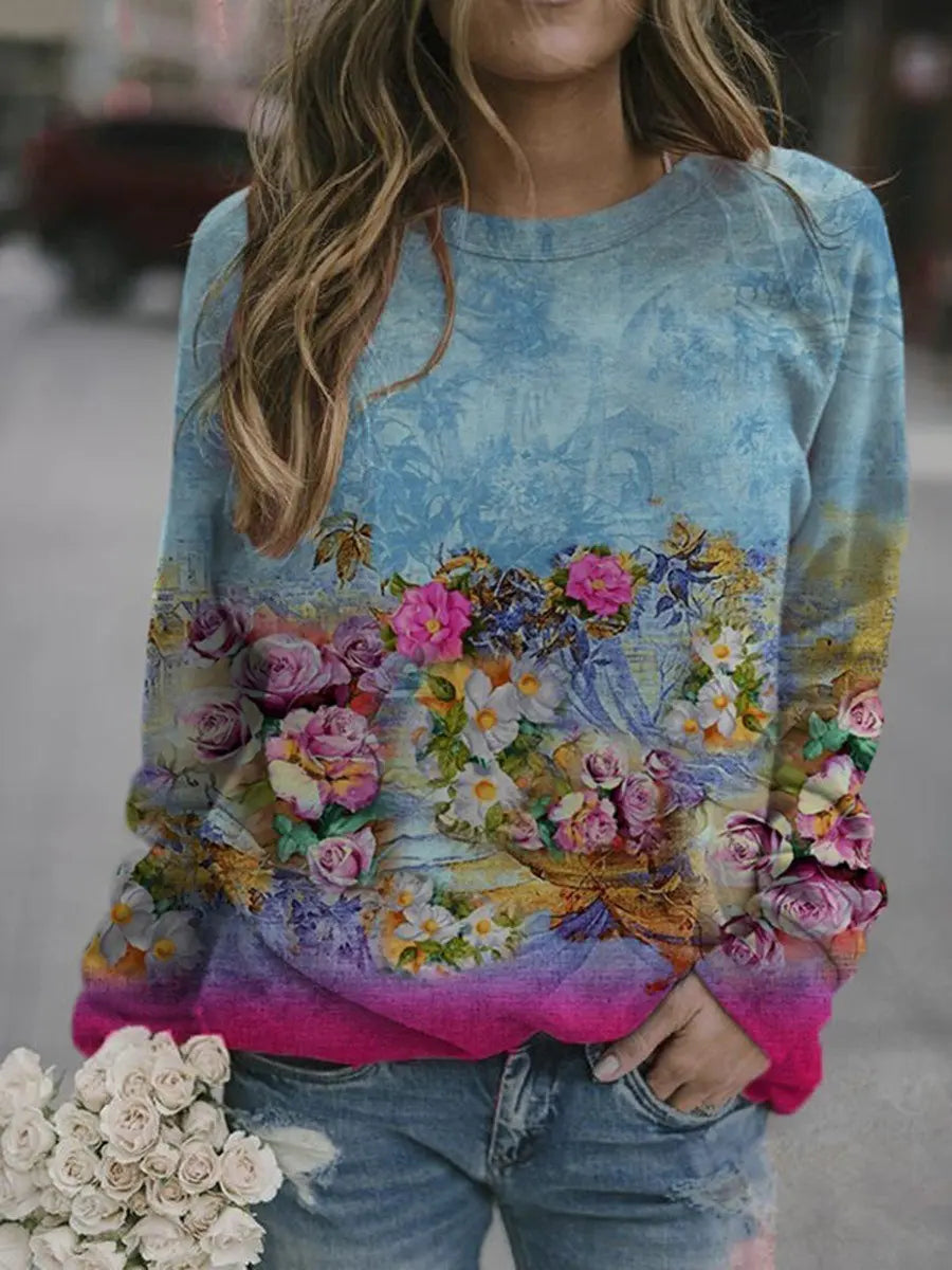 Vintage Flower Painting Print Sweatshirt mysite