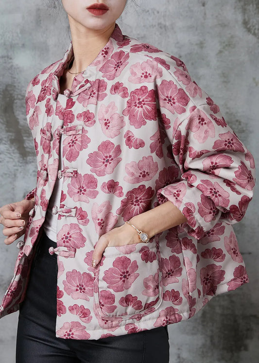 Vintage Pink Print Fine Cotton Filled Oriental Coats Spring Ada Fashion