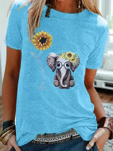 Load image into Gallery viewer, Vintage Short Sleeve Cute Sunflower Elephant Printed Plus Size Casual Tops adawholesale
