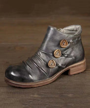Load image into Gallery viewer, Vintage Zippered Splicing Chunky Boots Grey Cowhide Leather Ada Fashion
