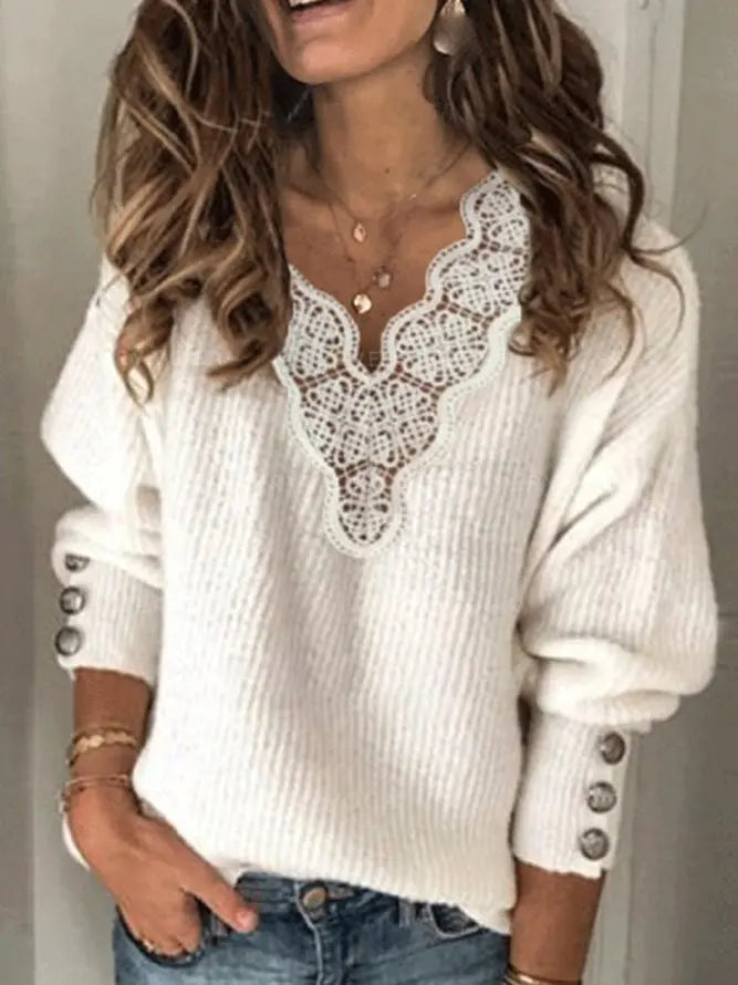 White Acrylic Plain Casual Sweater adawholesale