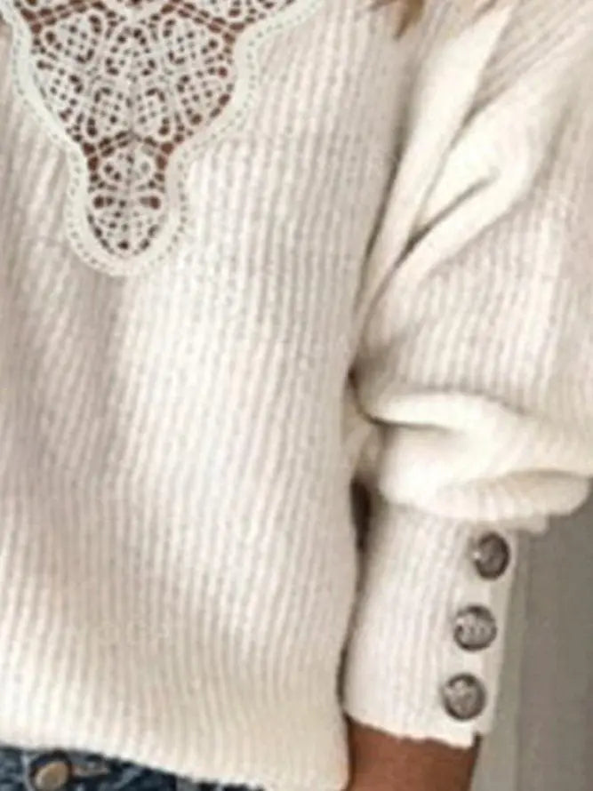 White Acrylic Plain Casual Sweater adawholesale