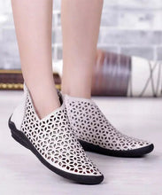 Load image into Gallery viewer, White Ankle Boots Wedge Cowhide Leather Women Splicing Hollow Out Ada Fashion
