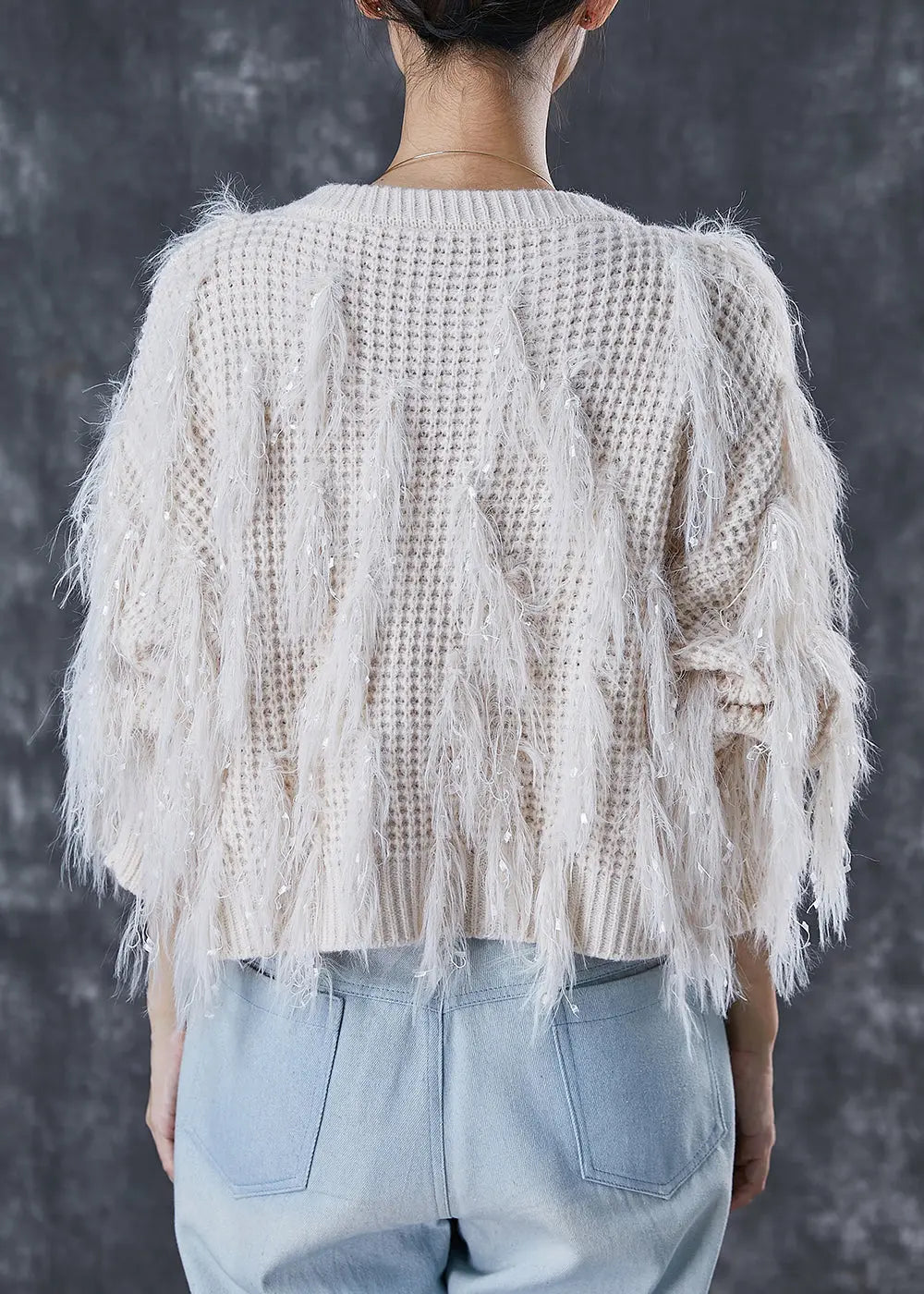 White Thick Knit Sweaters Tasseled Sequins Winter Ada Fashion