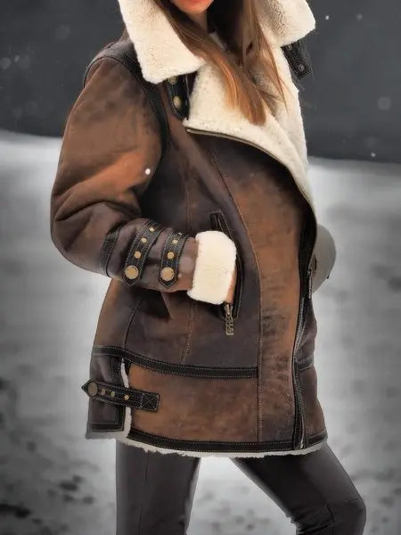 Winter Warm Fluffy Coat Faux Leather Jacket AD255 adawholesale