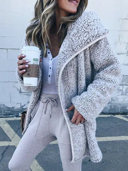Woman Faux Fur Long Sleeve Winter Cardigans With Hoodie Coat adawholesale