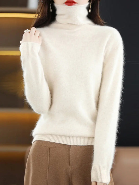 Women Casual Winter Solid Turtleneck Sweater Ada Fashion