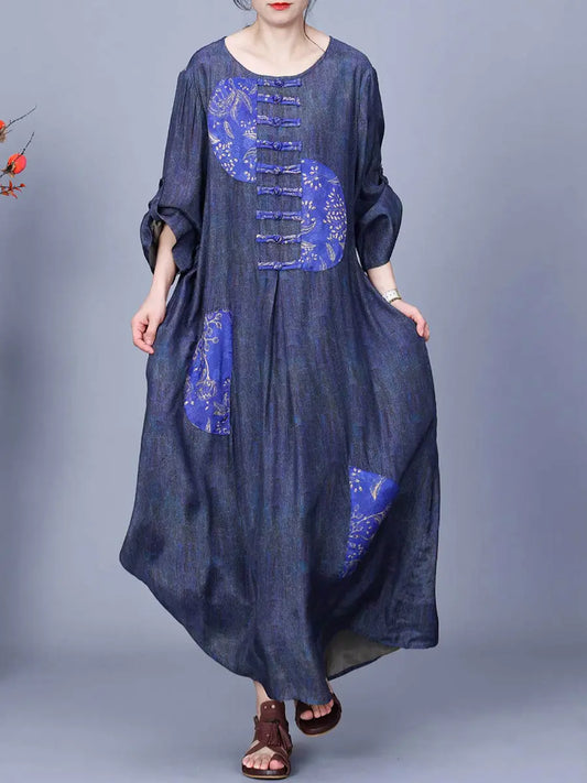 Women Ethnic Spring Patch Spliced Dress Ada Fashion