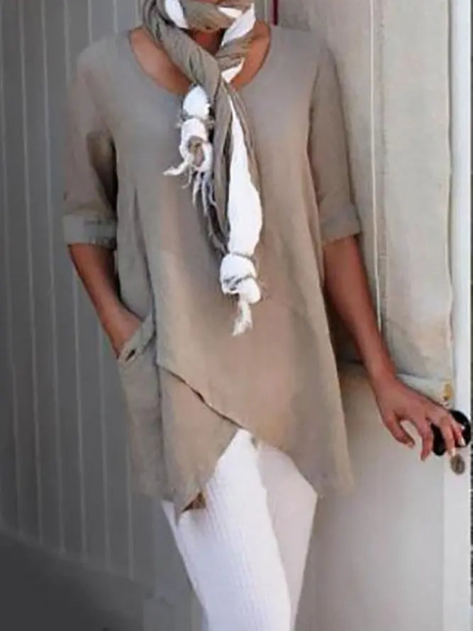 Women Plus Size Half Sleeve Asymmetrical  Vintage Blouse AD567 adawholesale