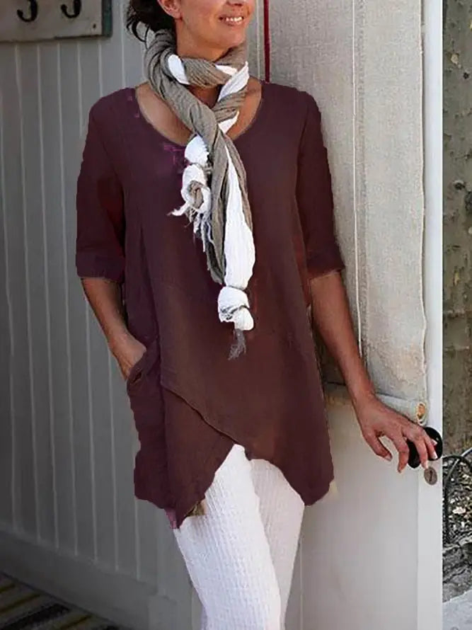 Women Plus Size Half Sleeve Asymmetrical  Vintage Blouse AD567 adawholesale