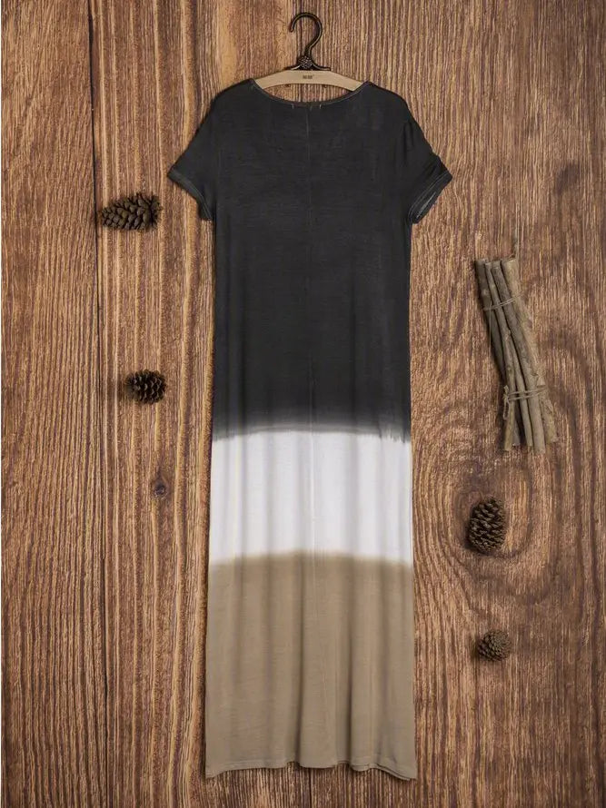 Women Short Sleeve Striped V Neck Causal Line Dresses adawholesale