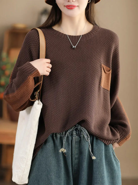 Women Vintage Colorblock Winter Knitted Sweater Ada Fashion