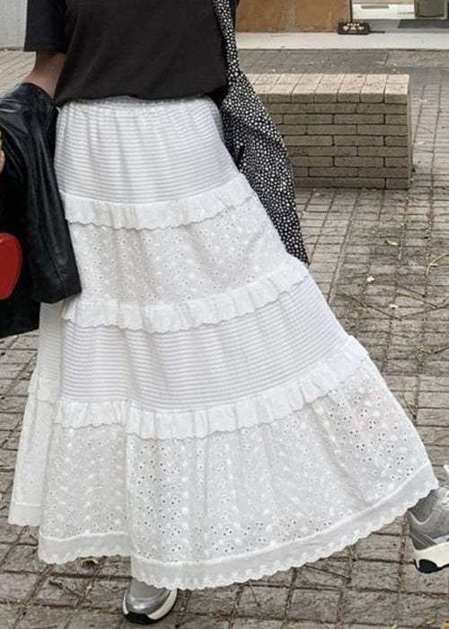 Women White Ruffled Hollow Out Cotton Skirts Summer Ada Fashion
