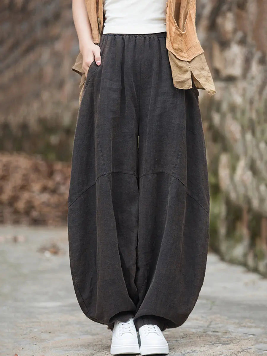 Women Winter Ramie Fleece-lined Loose Harem Pants Ada Fashion