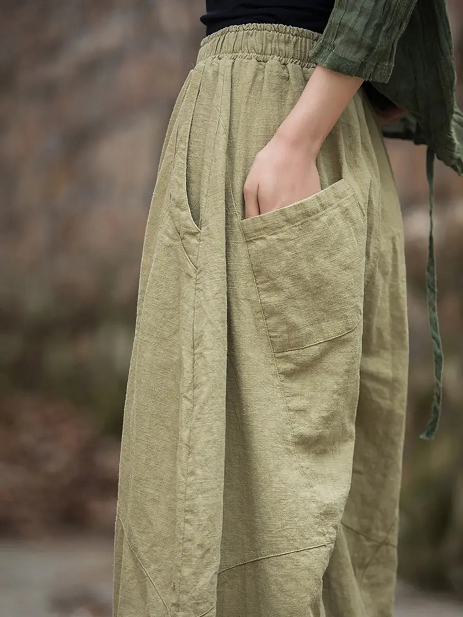 Women Winter Ramie Fleece-lined Loose Harem Pants Ada Fashion