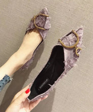 Load image into Gallery viewer, Women Zircon Splicing Pointed Toe Flat Shoes Purple Cotton Fabric Ada Fashion
