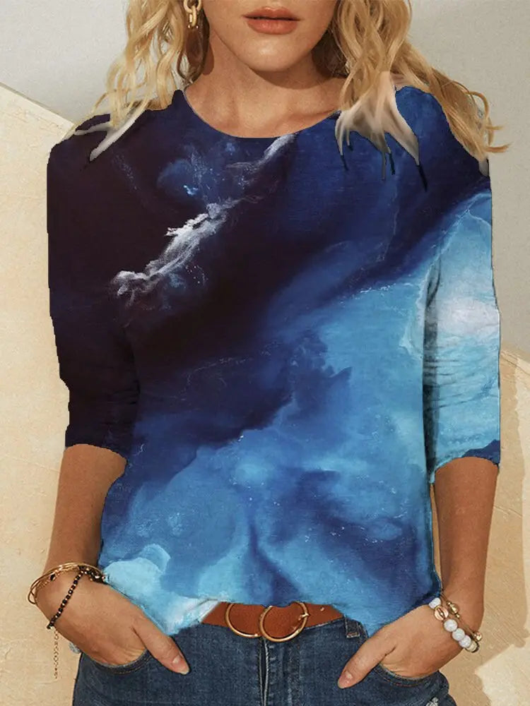 Women's Printed Long Sleeve Crew Neck Casual T-shirt AT100119 Ada Fashion