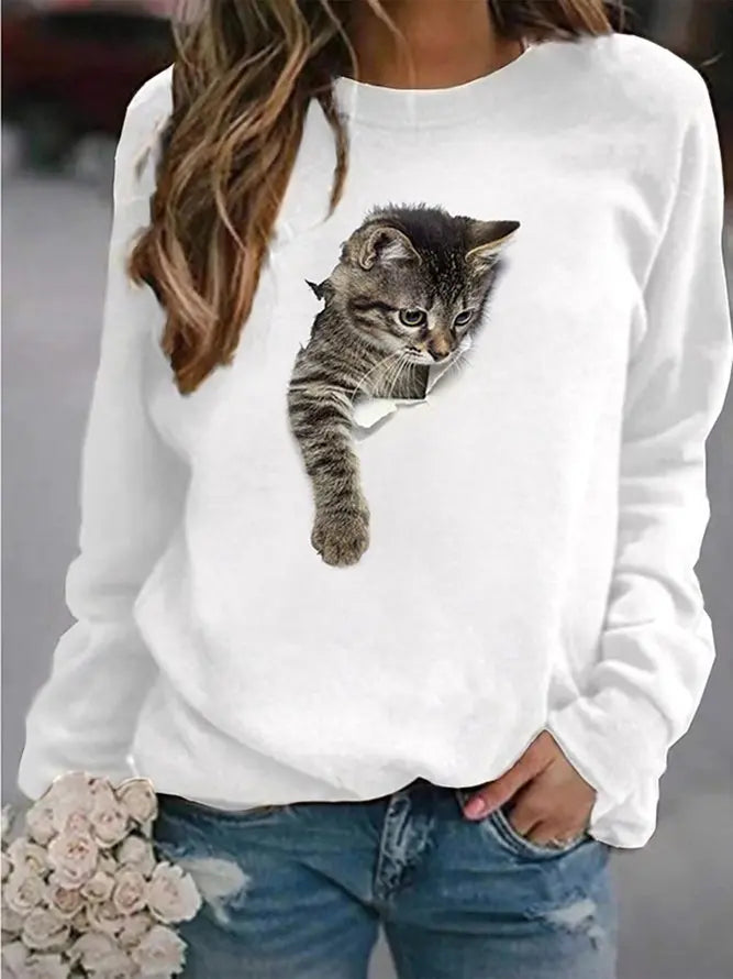 Women's Pullover Sweatshirt Cat Graphic 3D Cartoon Daily Basic Hoodies Sweatshirts adawholesale