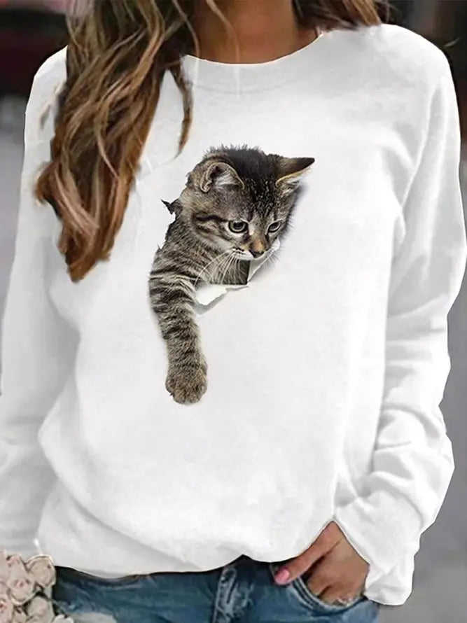 Women's Pullover Sweatshirt Cat Graphic 3D Cartoon Daily Basic Hoodies Sweatshirts adawholesale