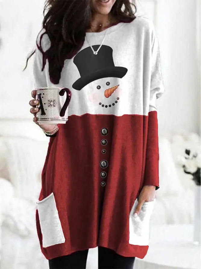 Women's Snowman Print Long Sleeve Top AD112 adawholesale
