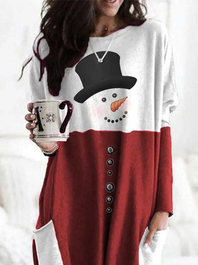 Women's Snowman Print Long Sleeve Top AD112 adawholesale