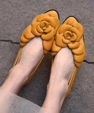 Load image into Gallery viewer, Yellow Floral Cowhide Leather Women Splicing Flat Feet Shoes Ada Fashion
