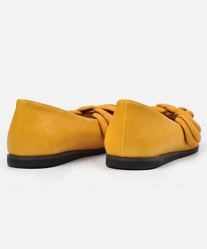 Yellow Floral Cowhide Leather Women Splicing Flat Feet Shoes Ada Fashion
