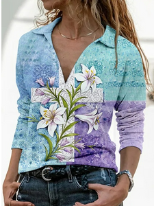 V Neck Floral Casual Top PH52
