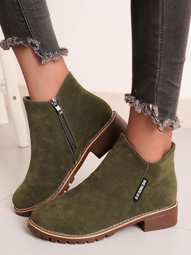 Women British Style Urban Round Toe Comfortable Zip Chunky Heel Low Heel Boots AD665