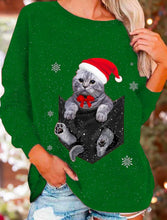 Load image into Gallery viewer, Women Christmas Cute Funny Cat Crew Neck Sweatshirt Top PJ31
