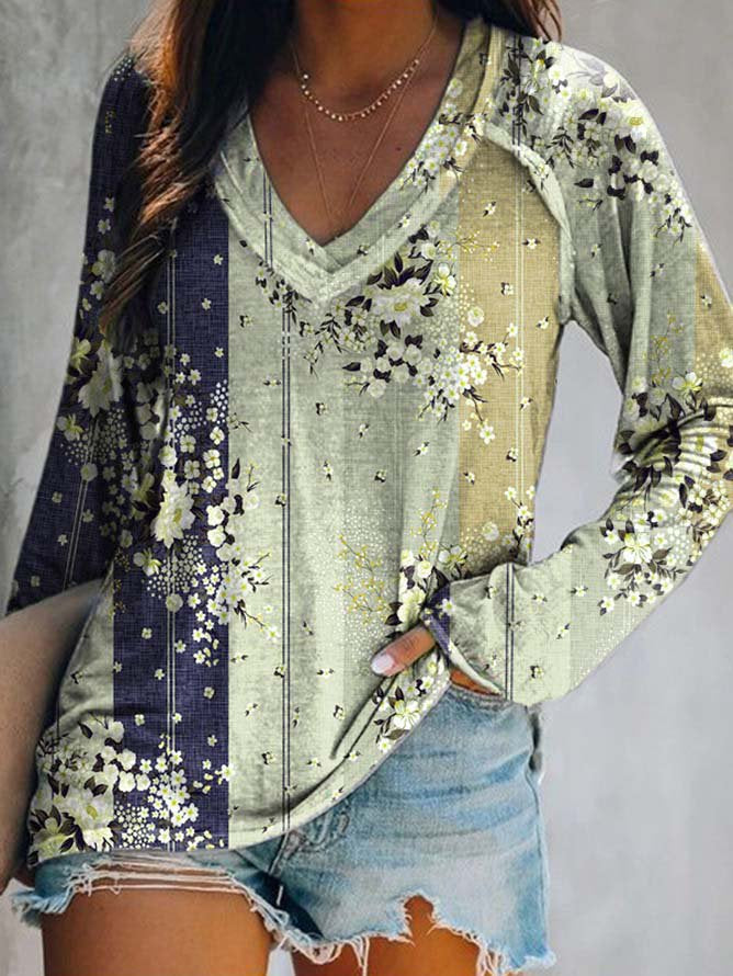 Women Casual Floral Autumn Daily Jersey Best Sell Long sleeve Regular H-Line Tunic T-Shirt MMq6