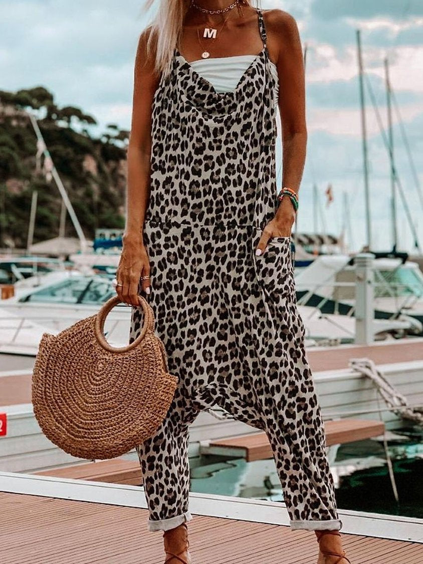 Leopard Cotton-Blend Sleeveless Jumpsuit & Romper CM95
