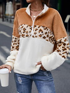 Casual Stand Collar Leopard Velvet Sweatshirt OA56