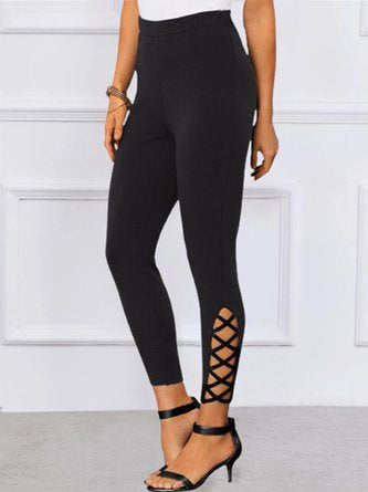 Tight Cross Lace-Up Hollow out Plain Casual Leggings AW10010