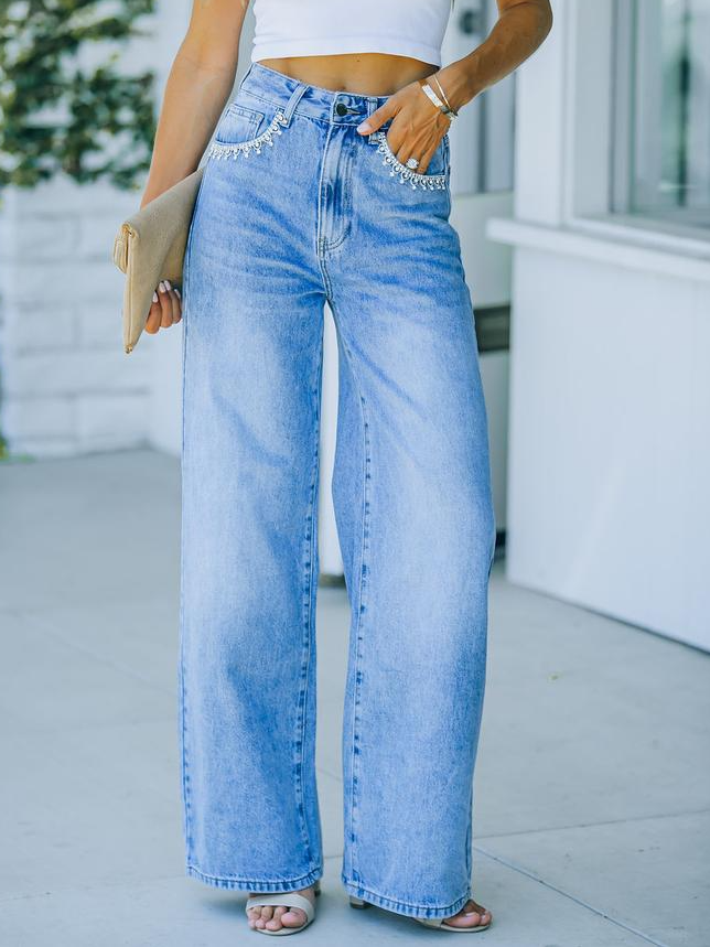 Embroidered Casual Denim Pants BB1
