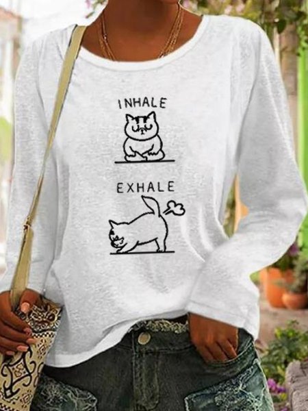 Yoga Cat Exhale Inhale Fun T-Shirt OY15